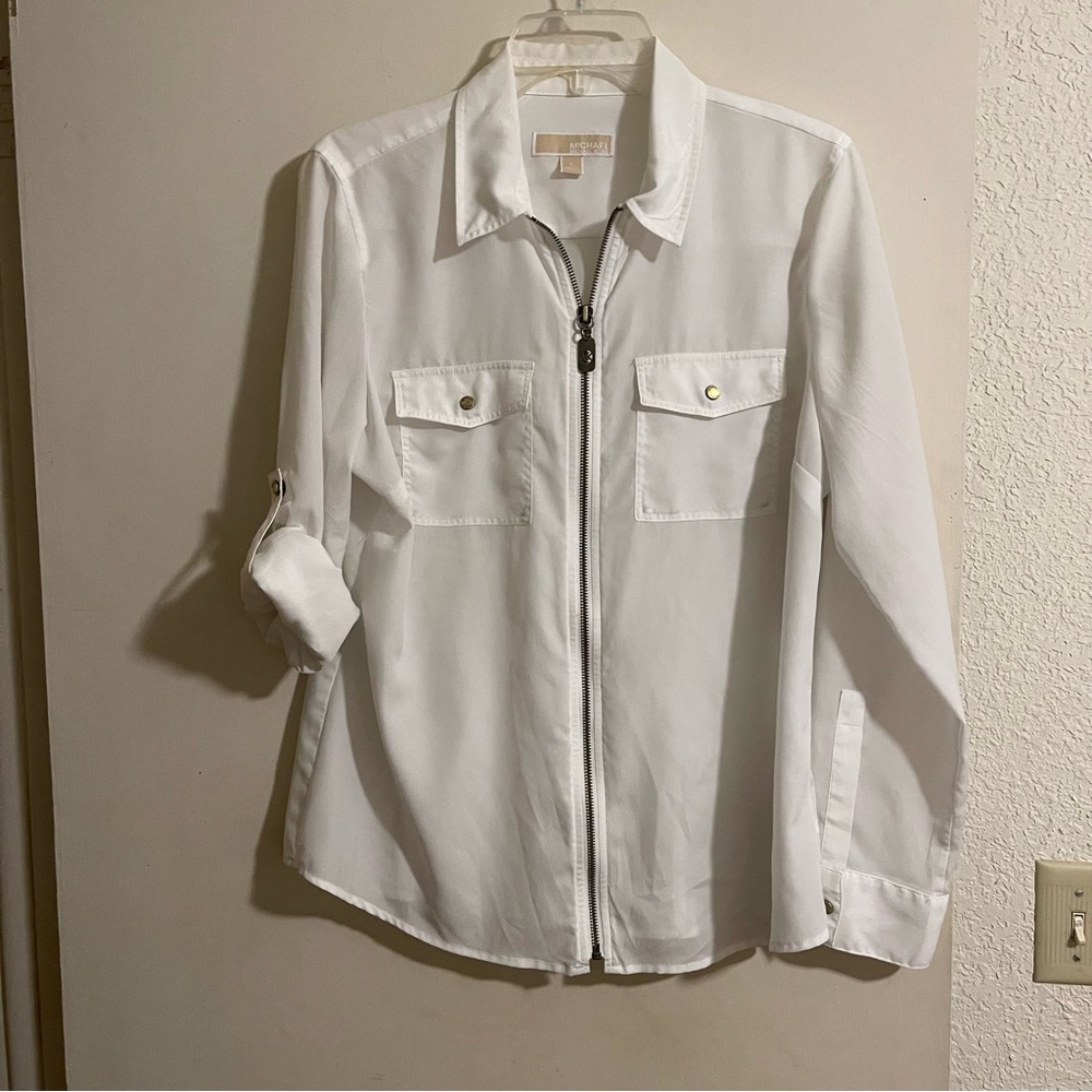 Michael Kors White Zip-Up Blouse - Picture 8 of 8